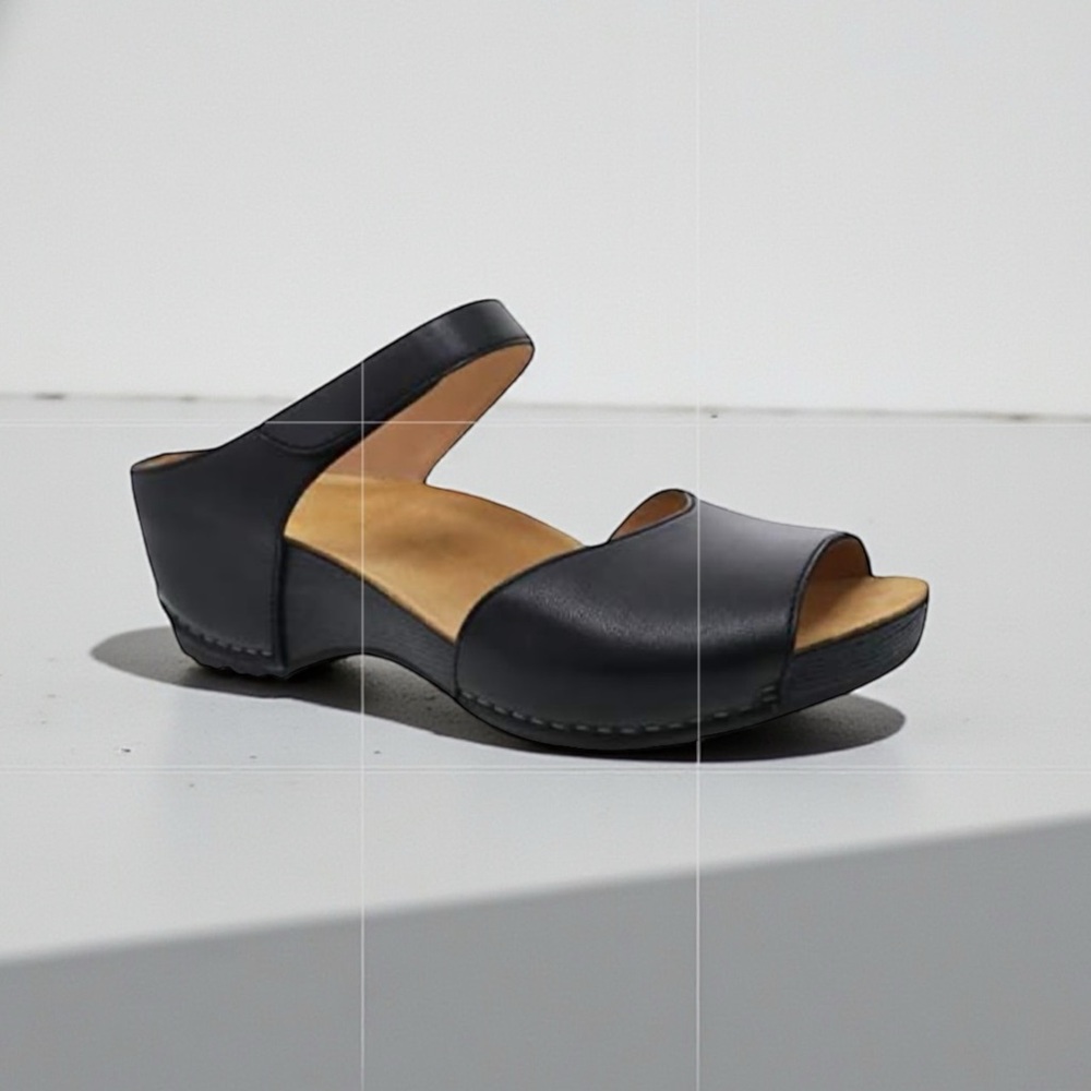 Dansko Women's Tracy - Black Burnished Calf Wedge Sandal Size 38